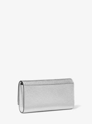 Mona Large Metallic Saffiano Leather Clutch 